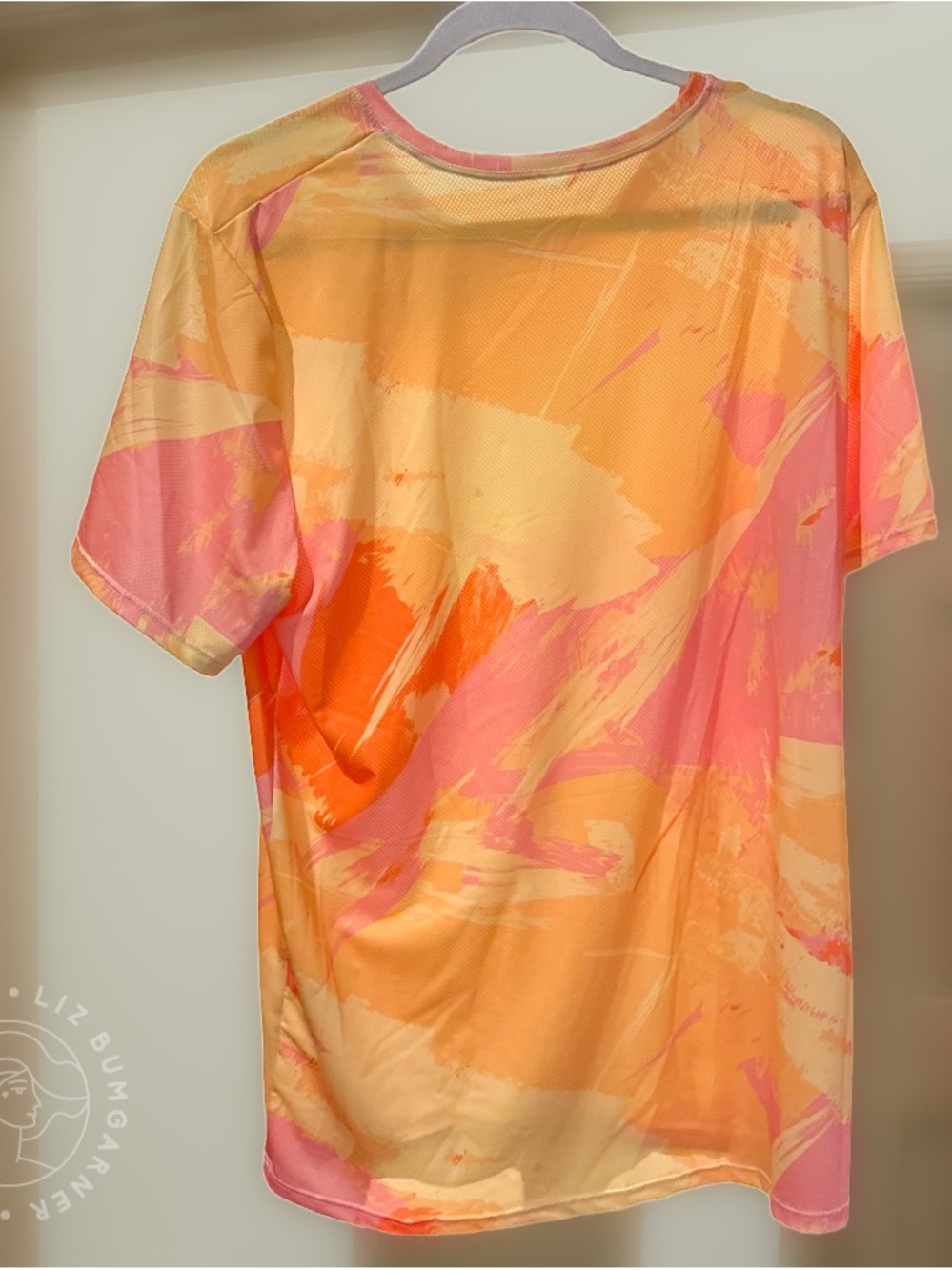 Men's Short Sleeve Crew Tee - Pink & Orange Abstract Print